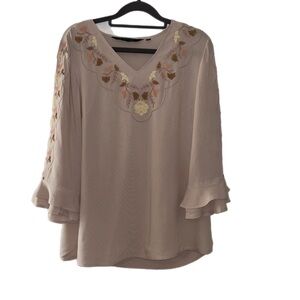 Colleen Lopez Beige Embroidered Women's Top